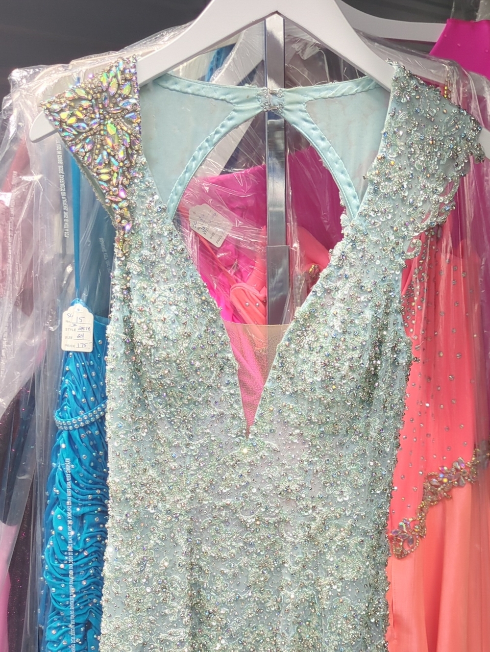 Jovani Couture Light Aqua Beaded Sequin Formal Dress